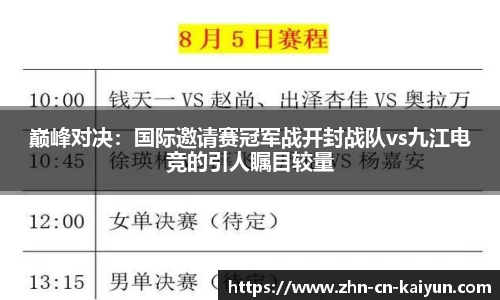 巅峰对决：国际邀请赛冠军战开封战队vs九江电竞的引人瞩目较量